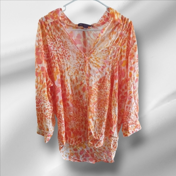 Gloria Vanderbilt Sheer Tapered Animal Print Tunic Blouse - Picture 1 of 5